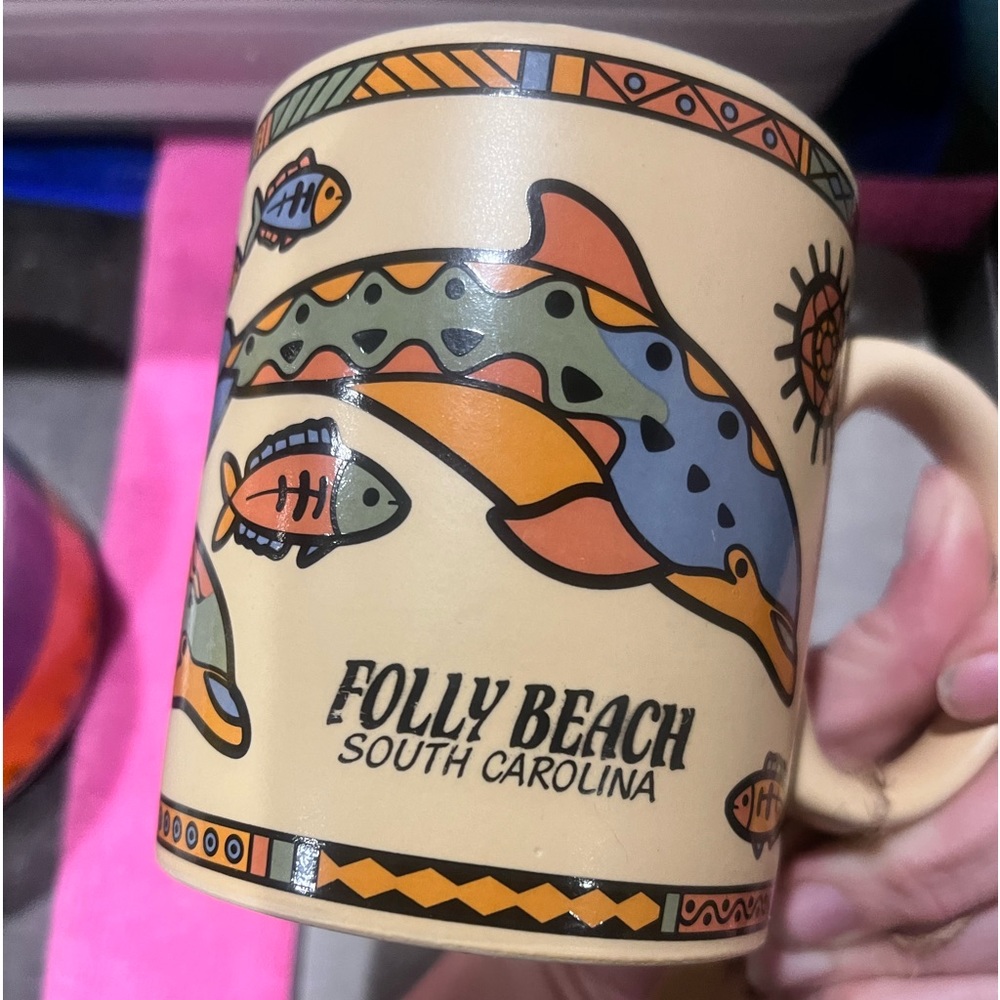 Folk Art Ocean Fish Beach Mug “Folly South Carolina”